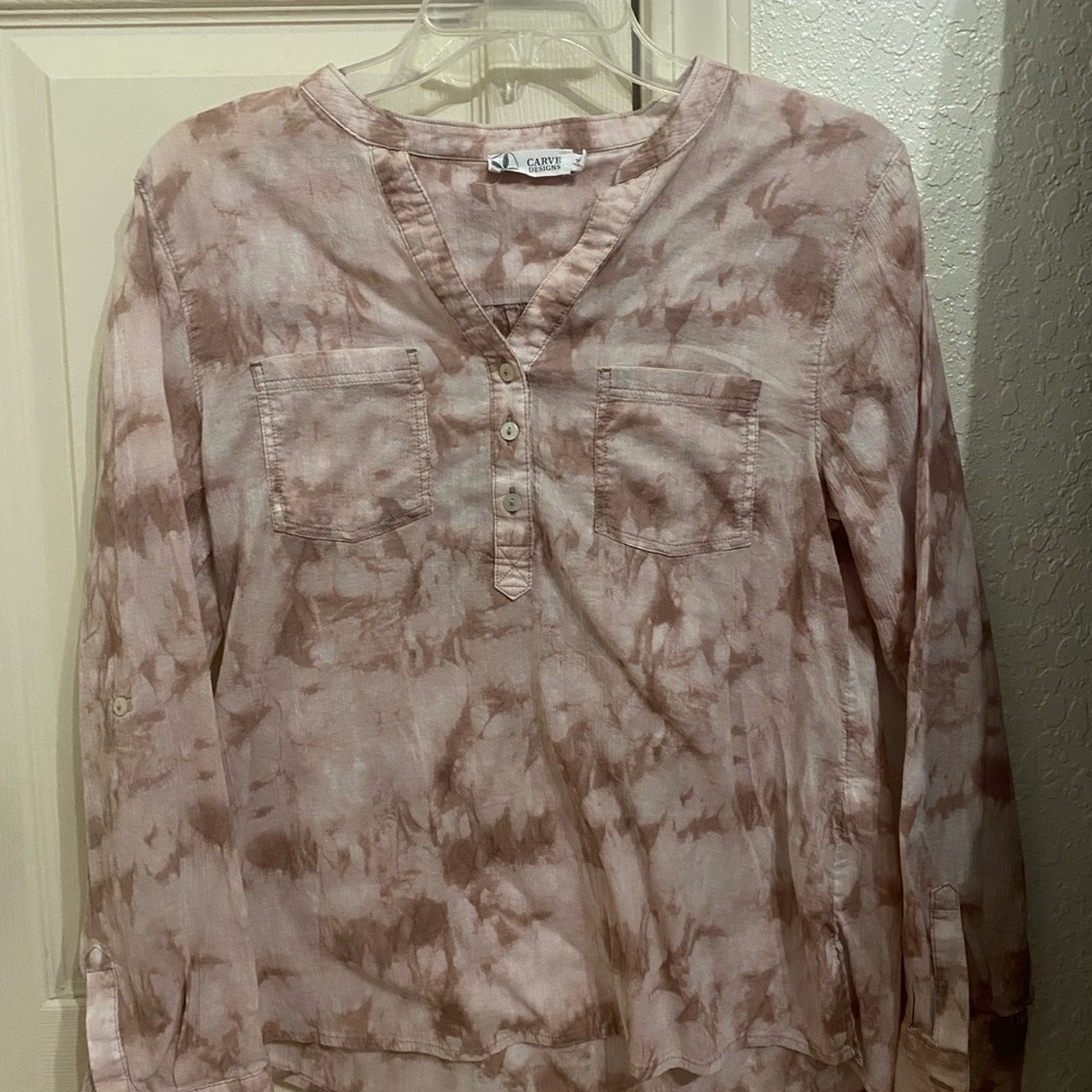 Carve Designs Dylan Gauze Top XS Neutral Tie Dye Button Front Henley